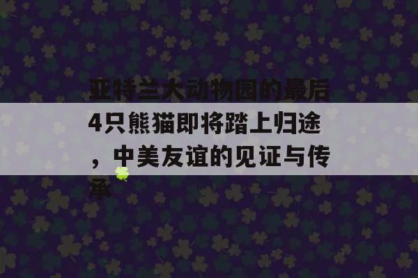 亚特兰大动物园的最后4只熊猫即将踏上归途，中美友谊的见证与传承