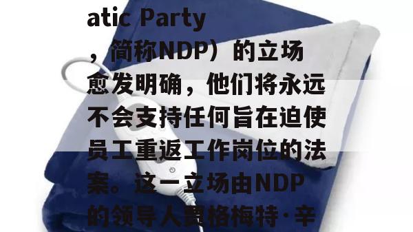 随着加拿大航空（Air Canada）罢工的迫近，新民主党（New Democratic Party，简称NDP）的立场愈发明确，他们将永远不会支持任何旨在迫使员工重返工作岗位的法案。这一立场由NDP的领导人贾格梅特·辛格（Jagmeet Singh）亲自阐述，引发了广泛的讨论和争议。